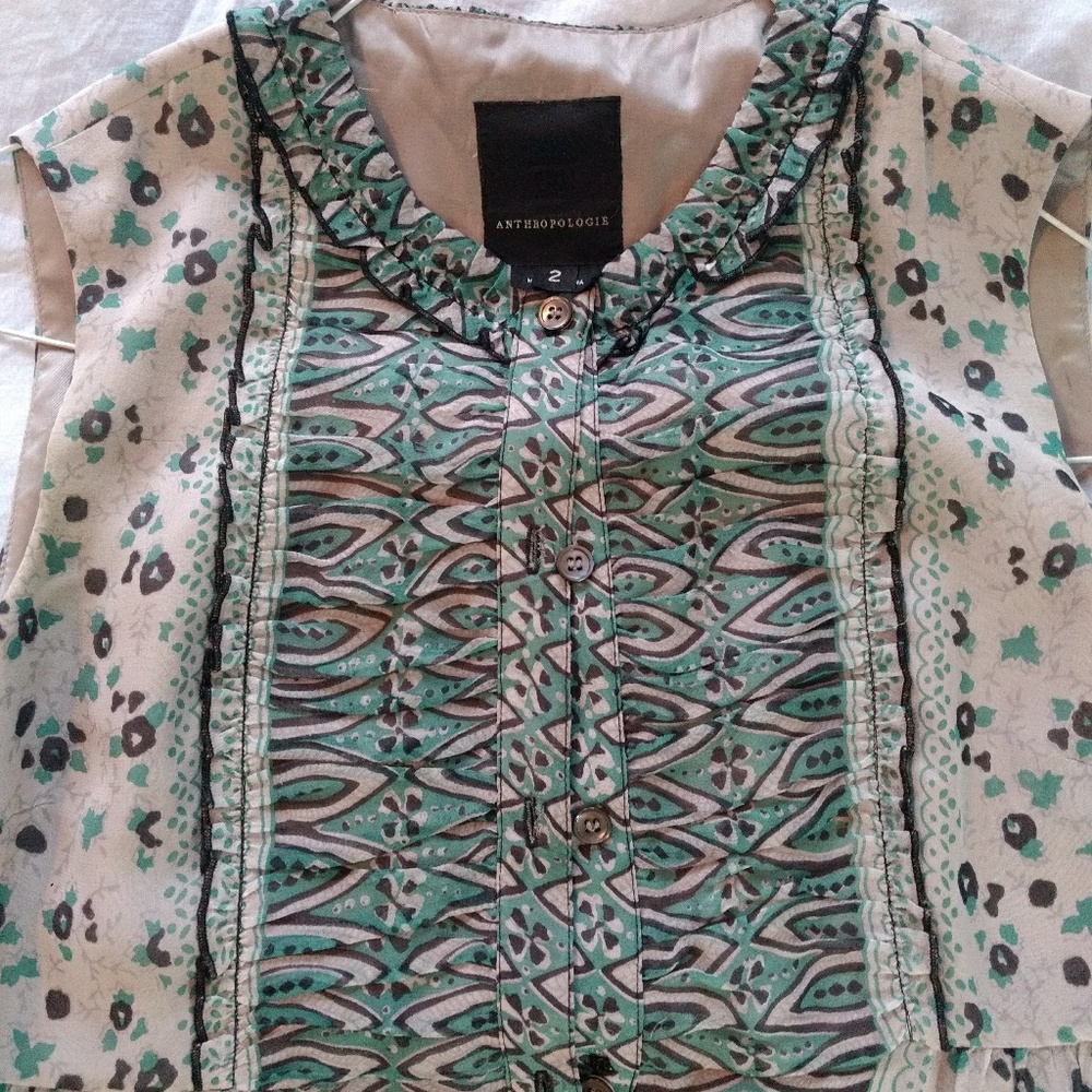 Anna Sue for Anthropologie green gray dress size 2